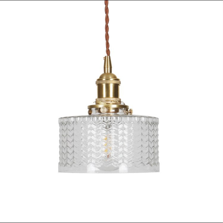 Vintage Japanese Brass and Glass Round Pendant Light