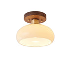 Vintage Walnut Brass Round Semi-Flush Mount Ceiling Light