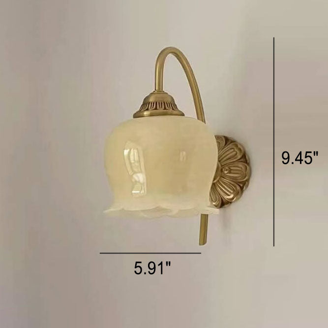 Vintage Cream Petal Resin and Copper Wall Sconce Lamp