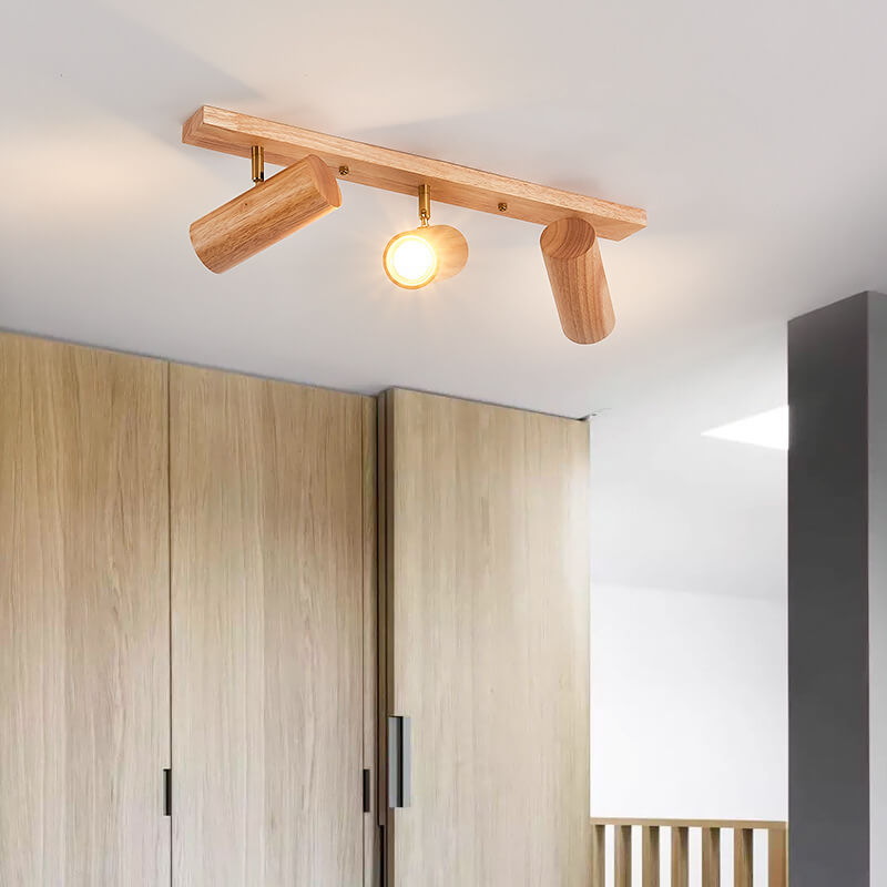 Japanese Minimalist Solid Wood Flush Mount Ceiling Light - Available in 1, 3, or 4 Lights