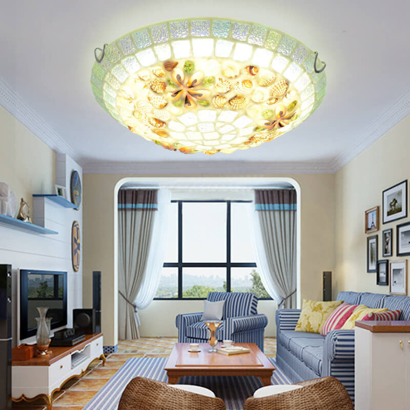 Tiffany Mosaic Shells 1-Light Flush Mount Ceiling Light