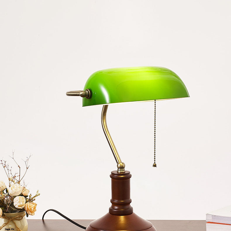 Vintage Solid Wood Glass Table Lamp with Zipper Shade - 1 Light