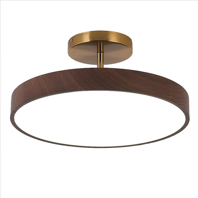Minimalist Japanese Wood Grain Round LED Semi-Flush Mount