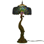 Vintage Tiffany Peacock Glass Dome Table Lamp - 1-Light