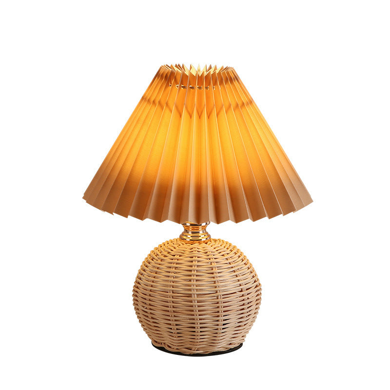 Nordic Rattan Pleated LED Table Lamp for Bedroom