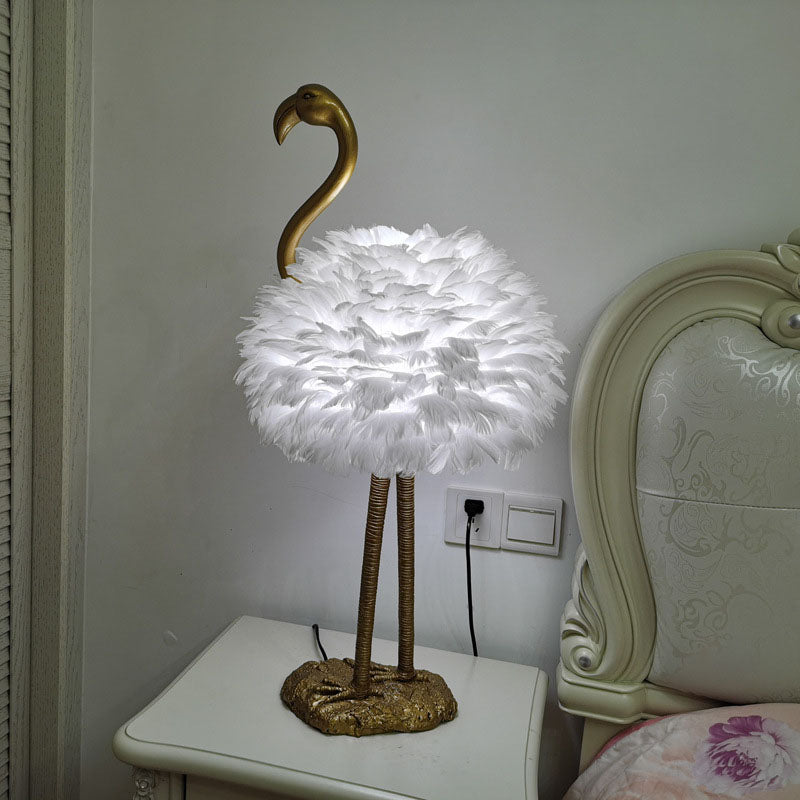 Nordic Goose Feather Flamingo Table Lamp - 1-Light Design for Bedside