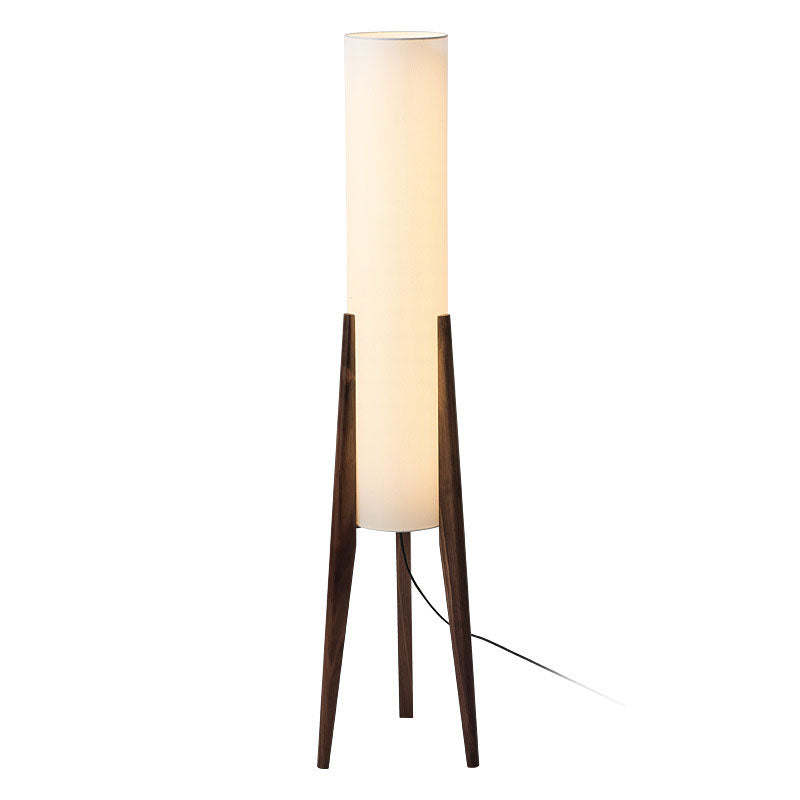 Premium Chinese Fabric Cylinder Shade Wood Tripod Floor Lamp - 1-Light Design for Study