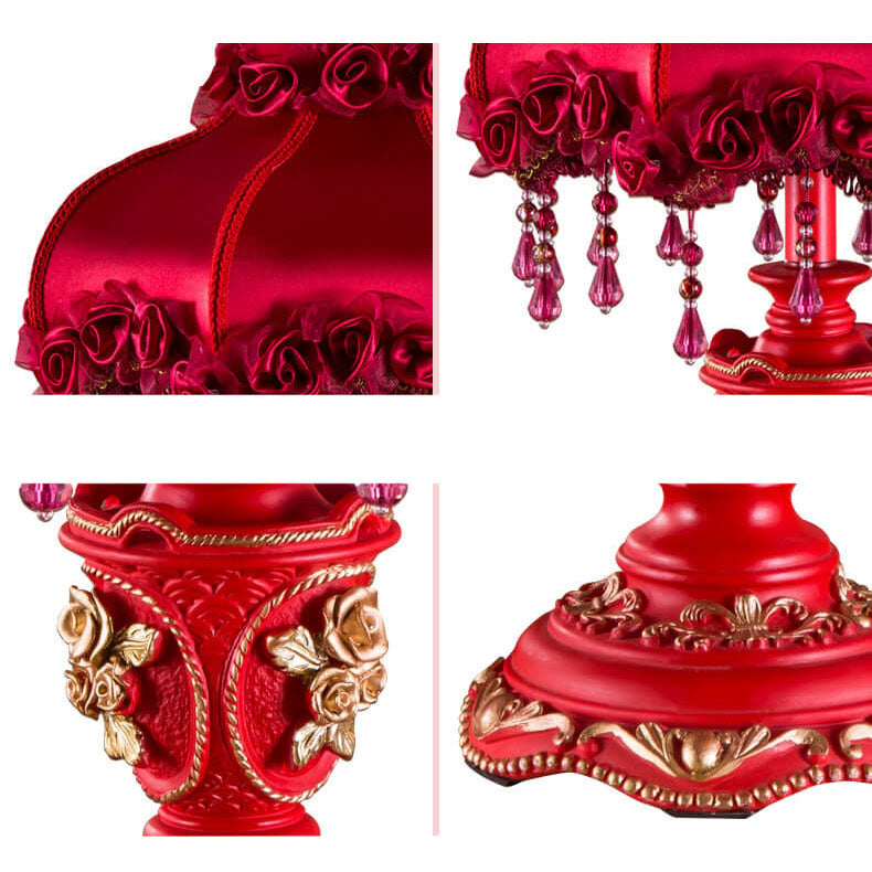 Red Fabric Tassel Table Lamp - European Design, 1-Light