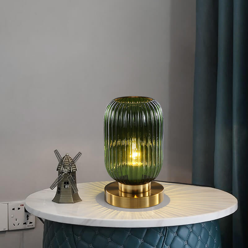 Premium Nordic Striped Oval Glass Table Lamp - 1 Light