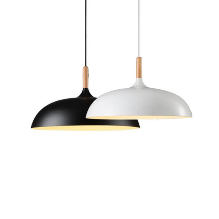 Contemporary Metal & Wood Dome Pendant Light