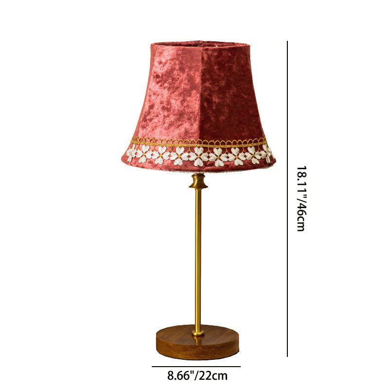 Velvet Copper Wood Drum Table Lamp - 1-Light Design for Living Room