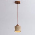 Premium Yellow Travertine Cylinder Pendant Light with Wooden Accents