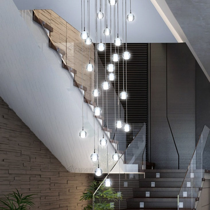Luxury LED Chandelier with Crystal Orb Shade for Modern Staircases