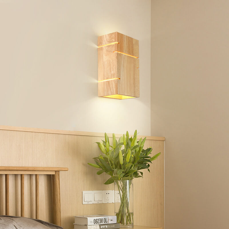 Japanese Wooden Square 2-Light Sconce