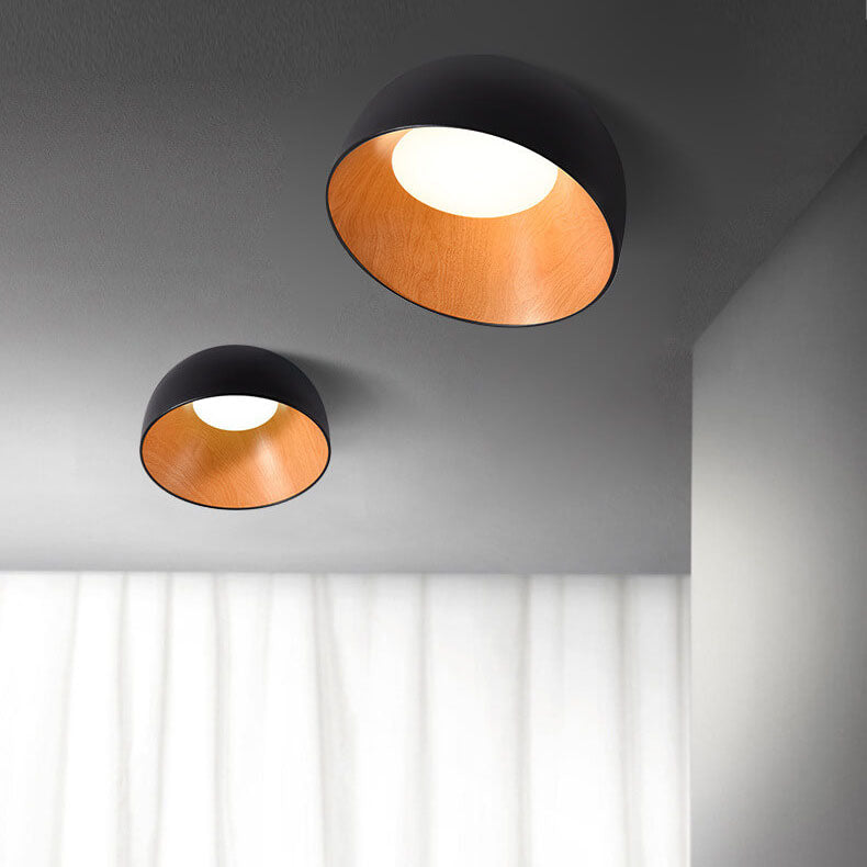 Modern Wooden Bowl LED Flush Mount Ceiling Light