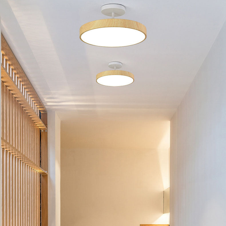 Minimalist Japanese Wood Grain Round LED Semi-Flush Mount