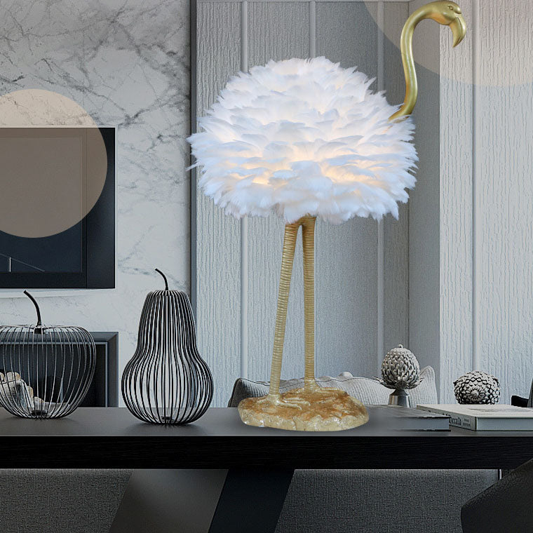Nordic Goose Feather Flamingo Table Lamp - 1-Light Design for Bedside
