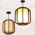 Contemporary Wooden Lantern Pendant Light with Faux Sheepskin - 1-Light