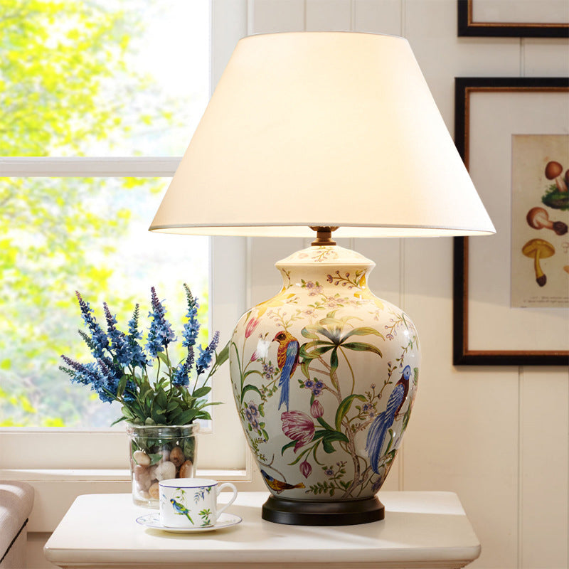 Premium Retro Ceramic Flower and Bird Table Lamp - 1 Light