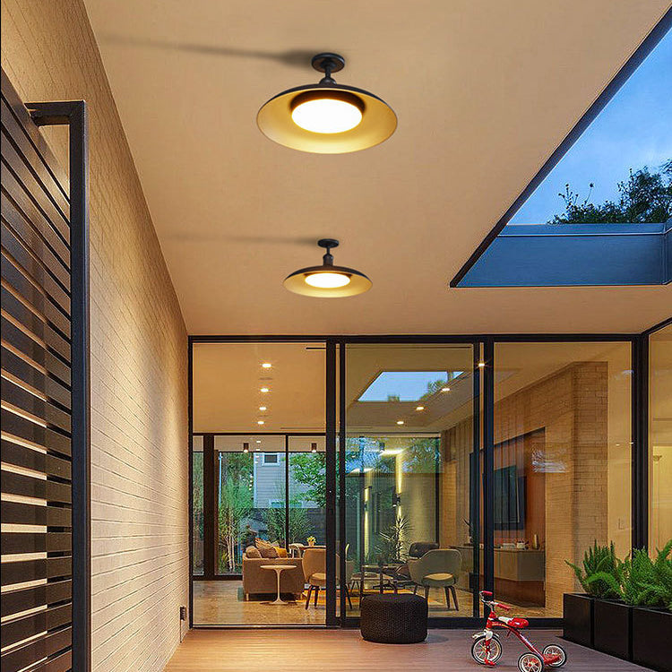 Scandinavian Carbonized Steel Waterproof Round Semi-Flush Mount Light for Outdoor Patio