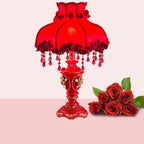 Red Fabric Tassel Table Lamp - European Design, 1-Light