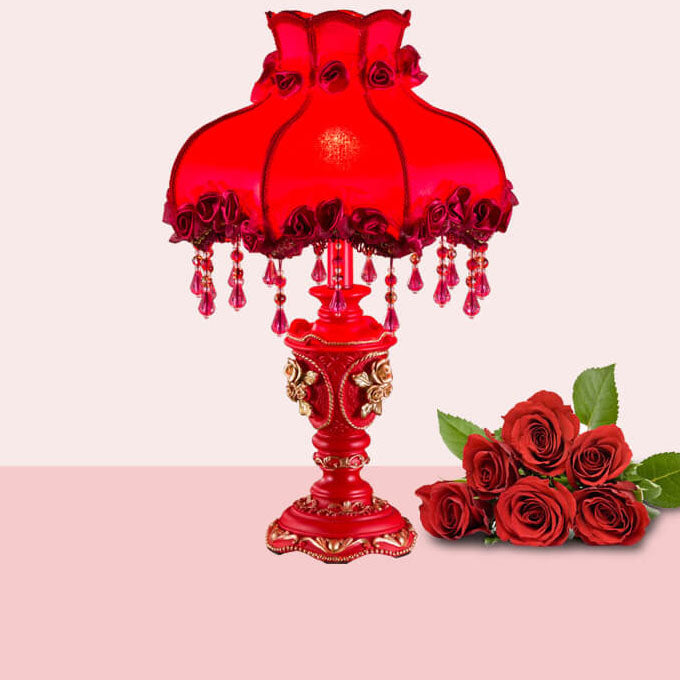 Red Fabric Tassel Table Lamp - European Design, 1-Light