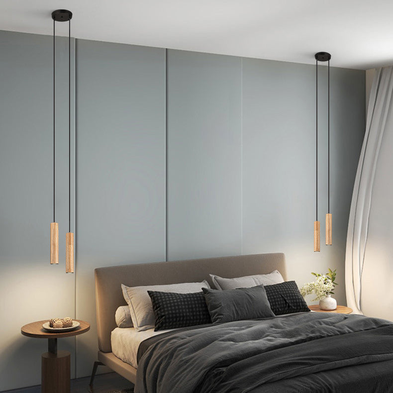 Contemporary Wood Cylinder LED Pendant Light