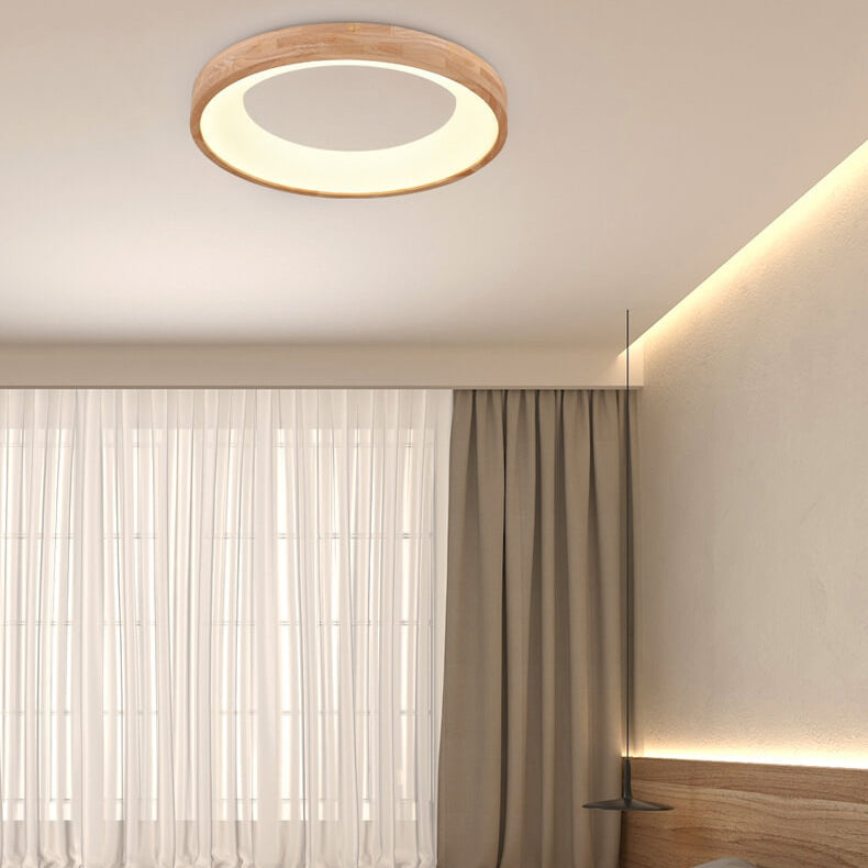 Round LED Flush Mount Ceiling Light in Nordic Minimalist Wood Design