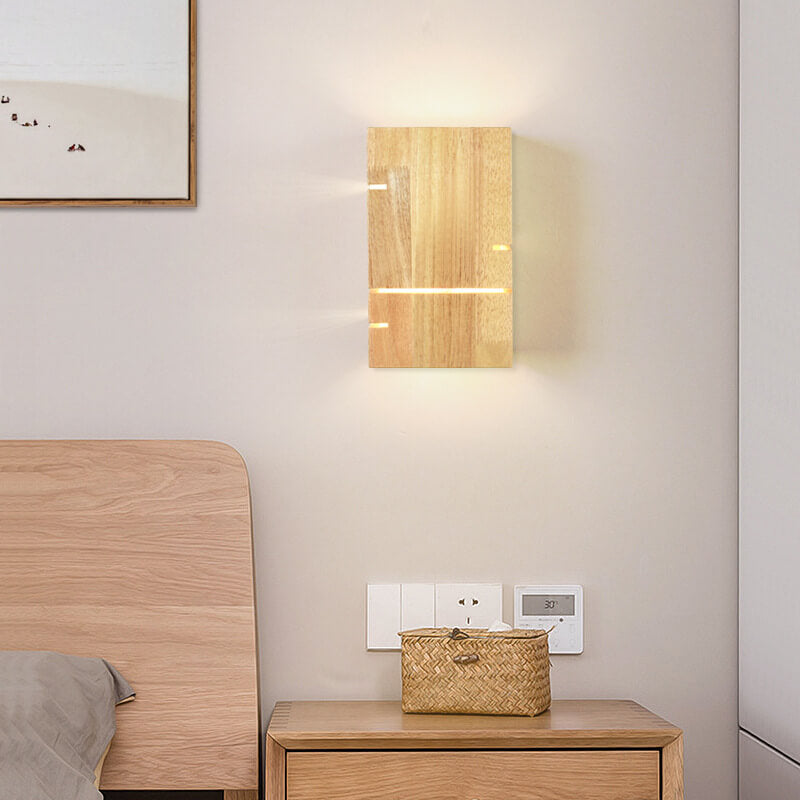 Japanese Wooden Square 2-Light Sconce