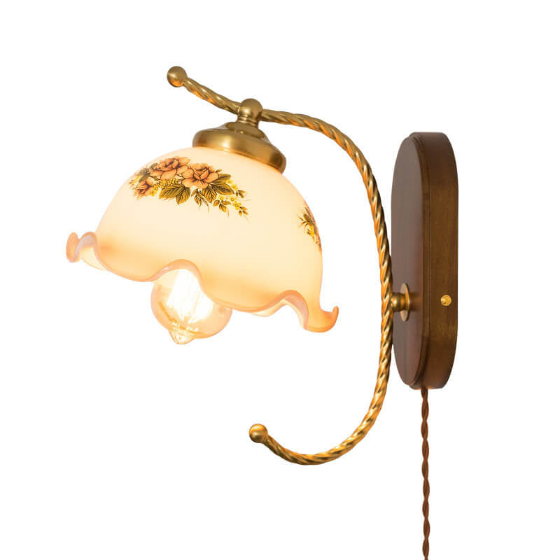 Vintage French Cream Glass Petal Wall Sconce Lamp
