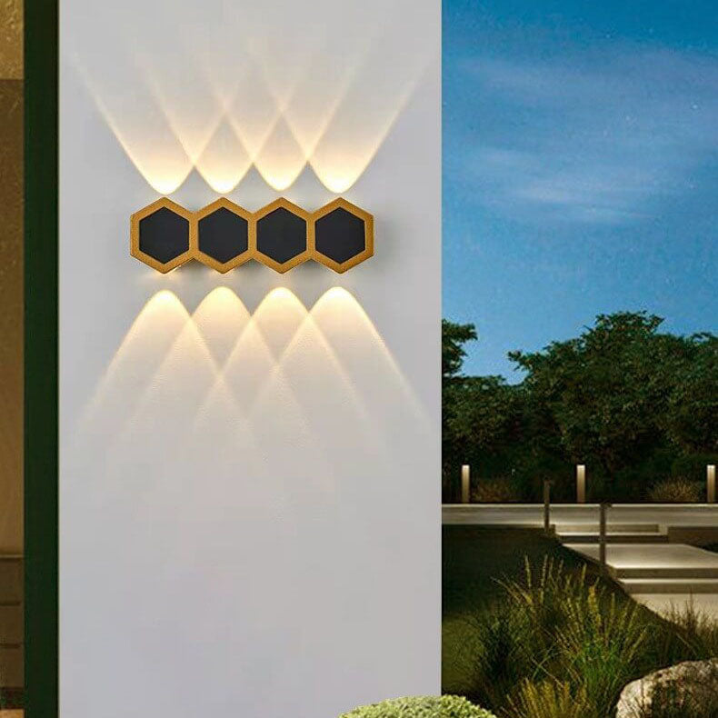 Premium Hexagonal Black and Gold LED Outdoor Wall Sconce