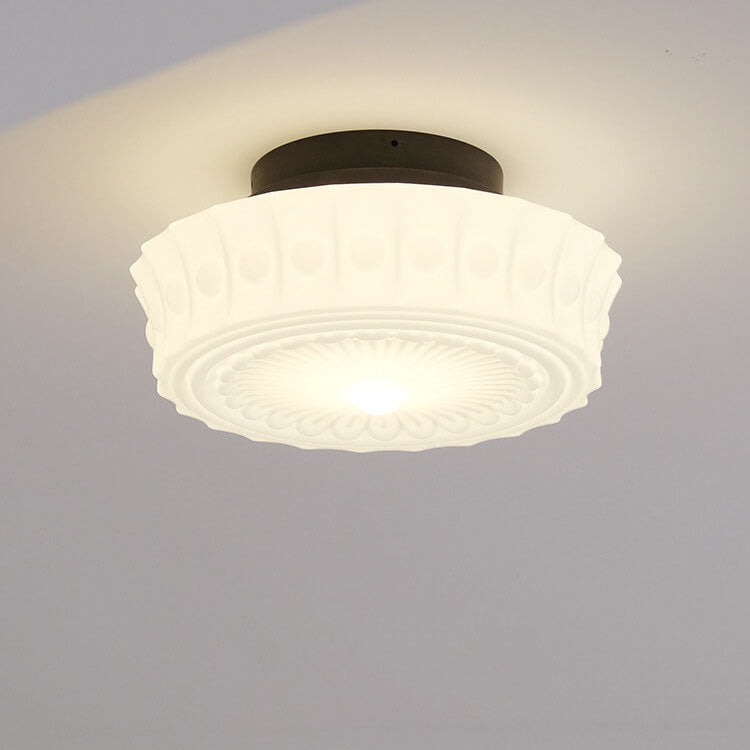 Vintage White Jade Glass Round Drum LED Ceiling Light