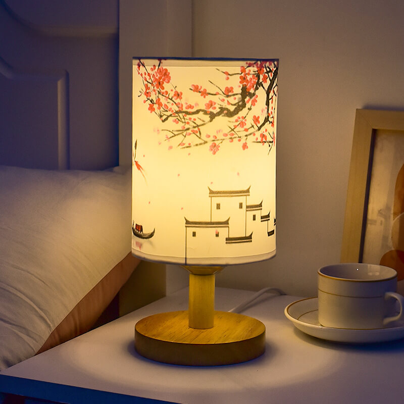 Contemporary Minimalist Fabric and Wood LED Table Lamp