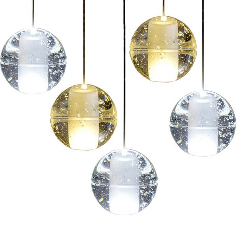 Luxury LED Chandelier with Crystal Orb Shade for Modern Staircases