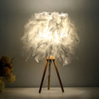 Art Deco Feather Wood Cylinder Table Lamp - 1-Light Design for Bedside