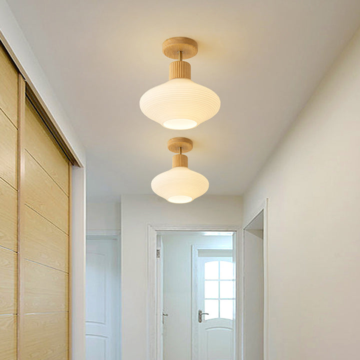Nordic Striped Glass Oval Semi-Flush Mount Ceiling Light