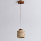 Premium Yellow Travertine Cylinder Pendant Light with Wooden Accents