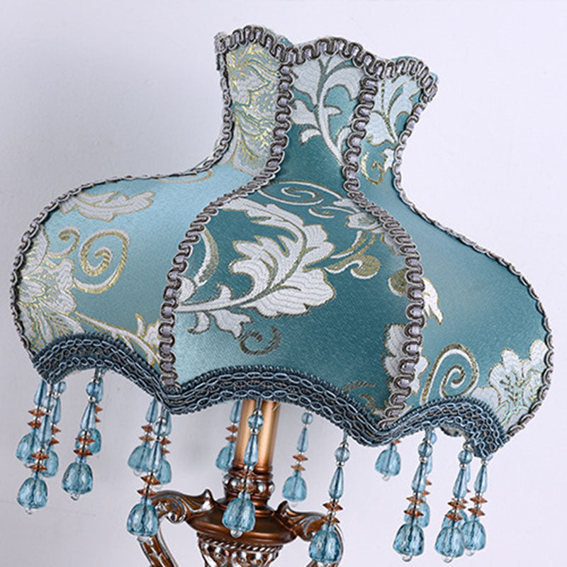 European Blue Fabric Tassel Table Lamp - 1-Light Design for Bedroom