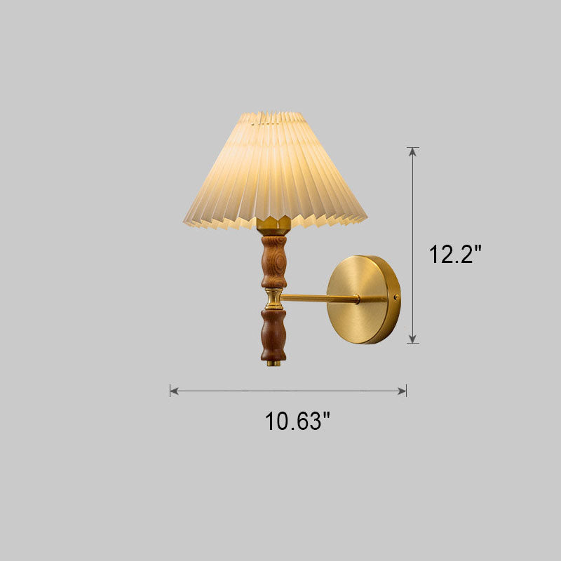 Vintage Japanese Walnut Pleated Wall Sconce Lamp
