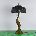Vintage Tiffany Peacock Glass Dome Table Lamp - 1-Light