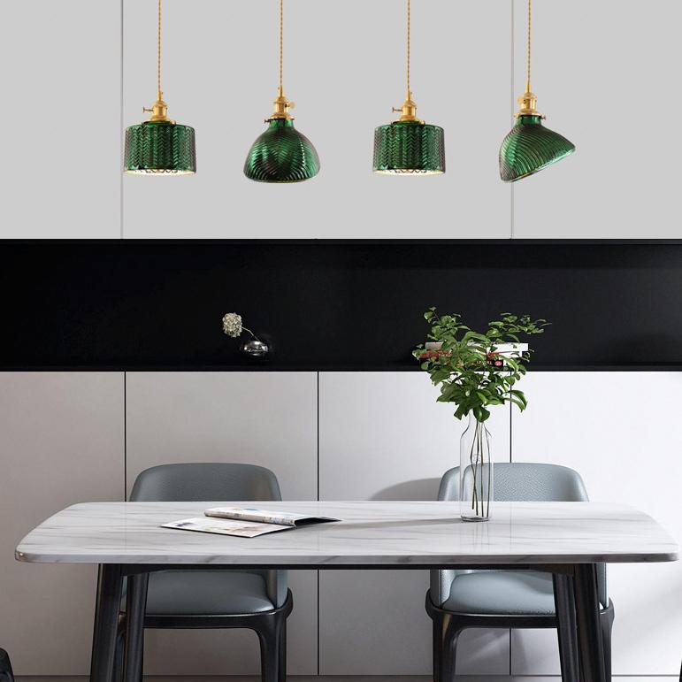 Nordic Vintage Green Brass Glass Island Chandelier - 1, 2, or 3 Lights