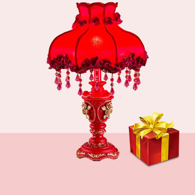 Red Fabric Tassel Table Lamp - European Design, 1-Light