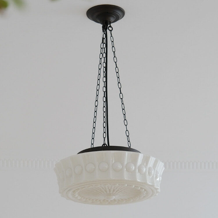 Vintage White Jade Glass Round Drum LED Ceiling Light