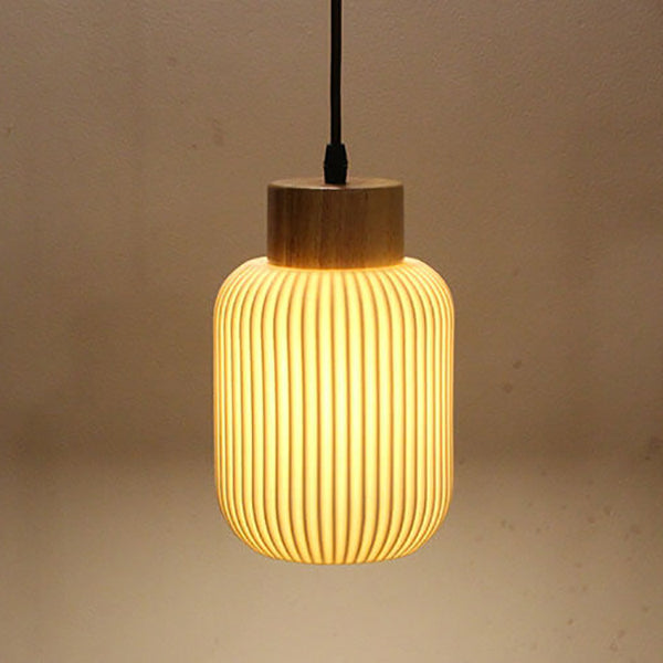 White Ceramic Cylindrical Pendant Light - Nordic Japanese Design