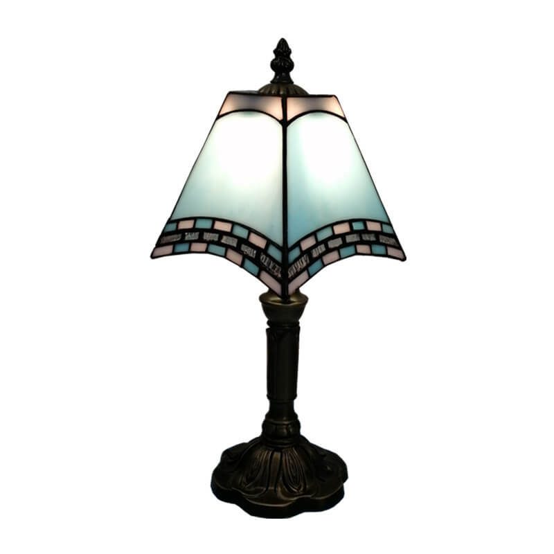 Vintage European Tiffany Square Stained Glass Table Lamp - 1 Light