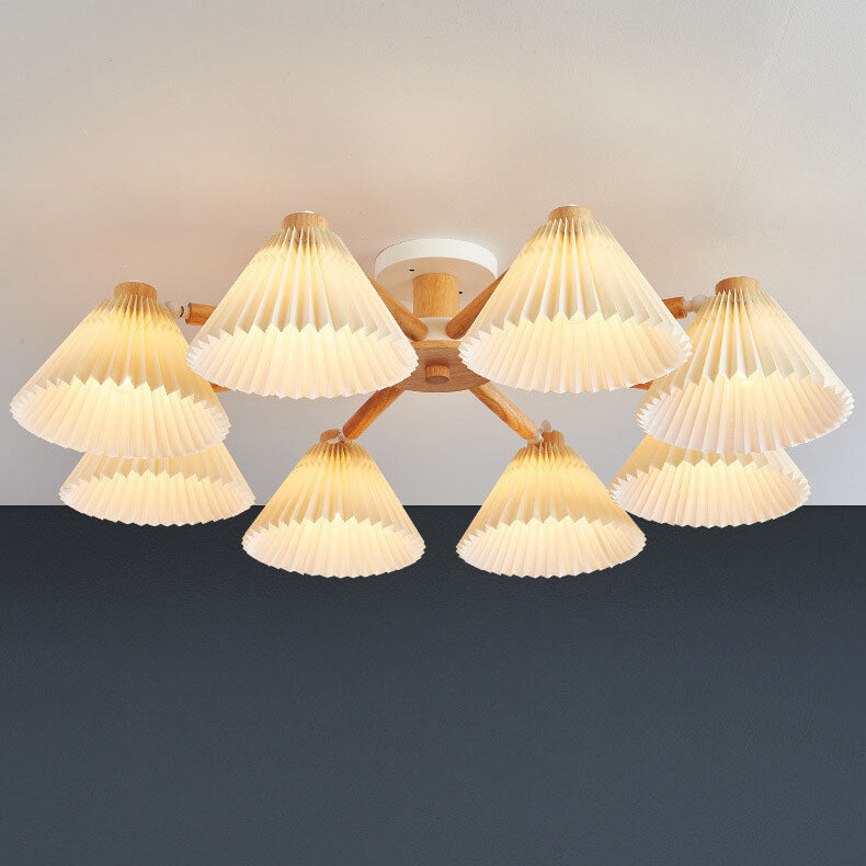 Nordic Wood Pleated Semi-Flush Mount Ceiling Light