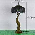 Vintage Tiffany Peacock Glass Dome Table Lamp - 1-Light
