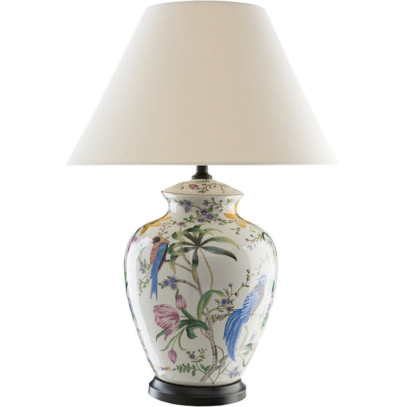 Premium Retro Ceramic Flower and Bird Table Lamp - 1 Light