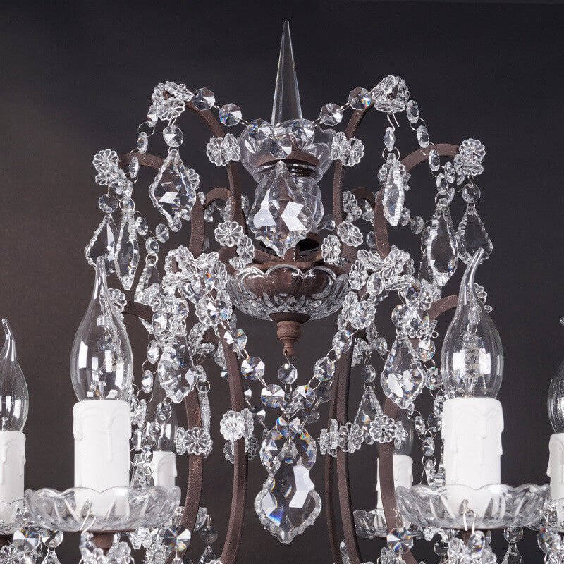 Rustic Vintage French Crystal 6-Light Candelabra Table Lamp