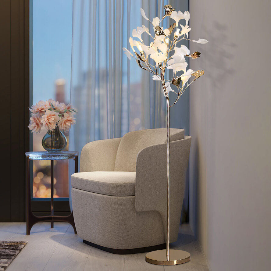 Premium Ginkgo Leaf 5-Light Floor Lamp - Nordic Acrylic & Iron Design